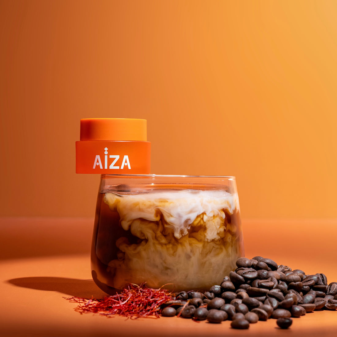 Cosmetic bottle of Aiza against a solid-colored background